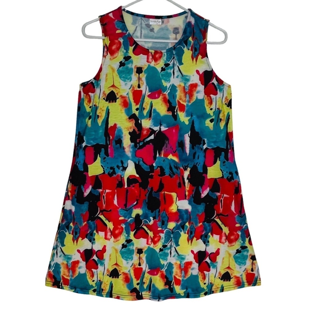 SimpleFun Womens Multicolor Abstract Watercolor Print Sleeveless Mini Dress M